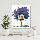 Paint by Numbers Art Illustration Yellow Tree House in Purple Tree